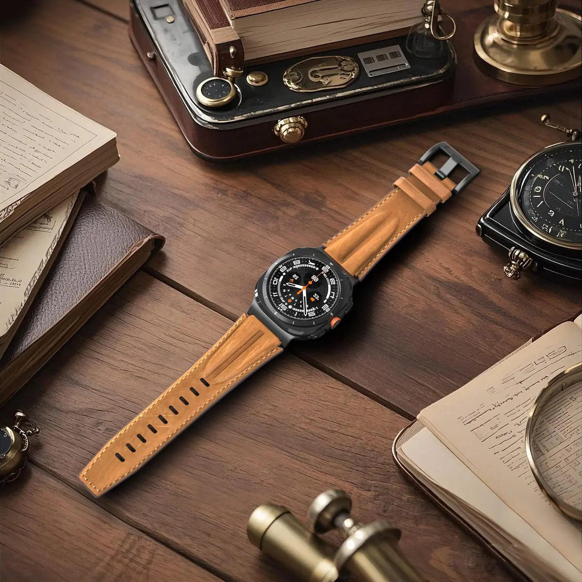 Bouixel Genuine Leather Band for Samsung Galaxy Watch Ultra 2/1 47mm | Black-Deep Brown - view 7