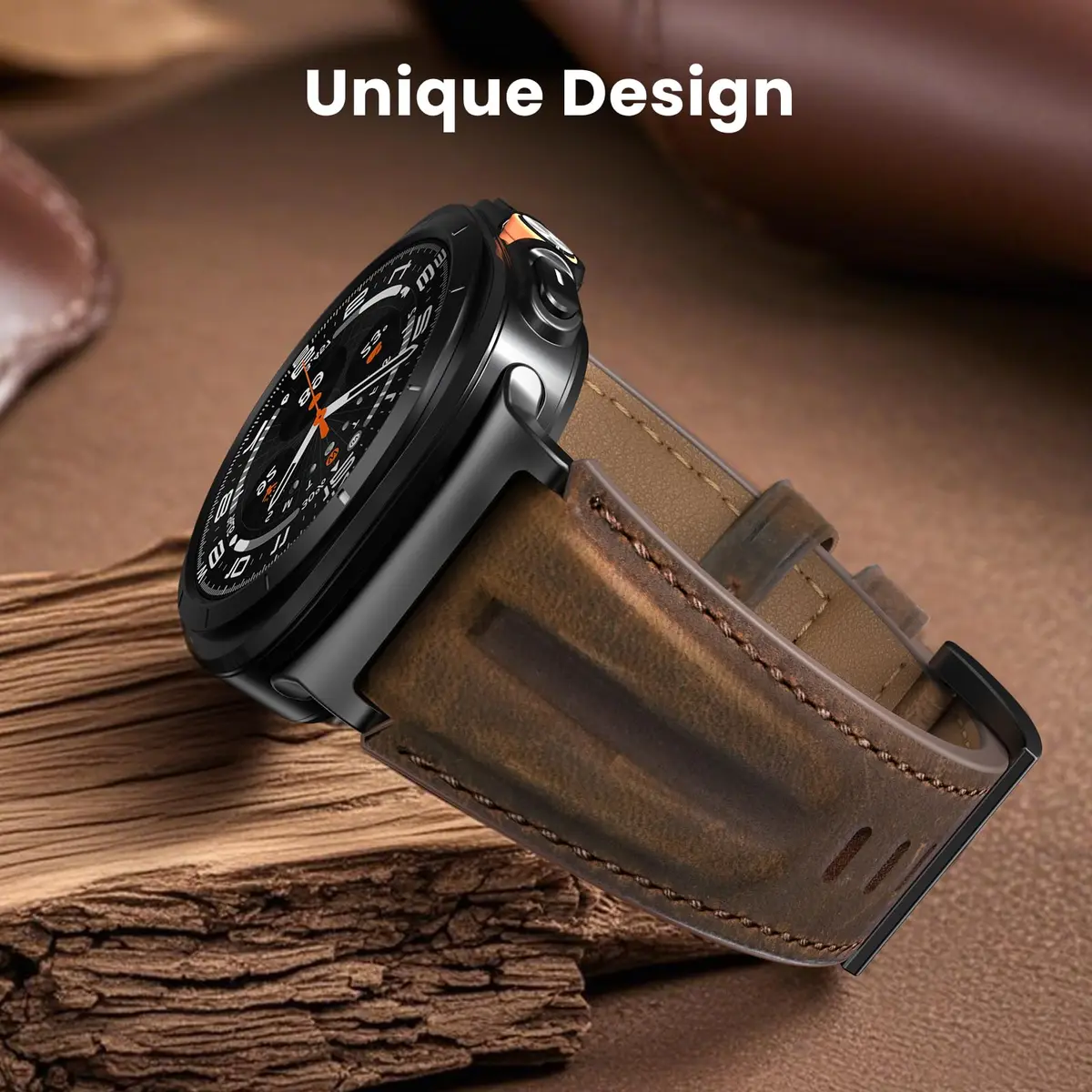 Bouixel Genuine Leather Band for Samsung Galaxy Watch Ultra 47mm | Black-Dark Coffee - view 5