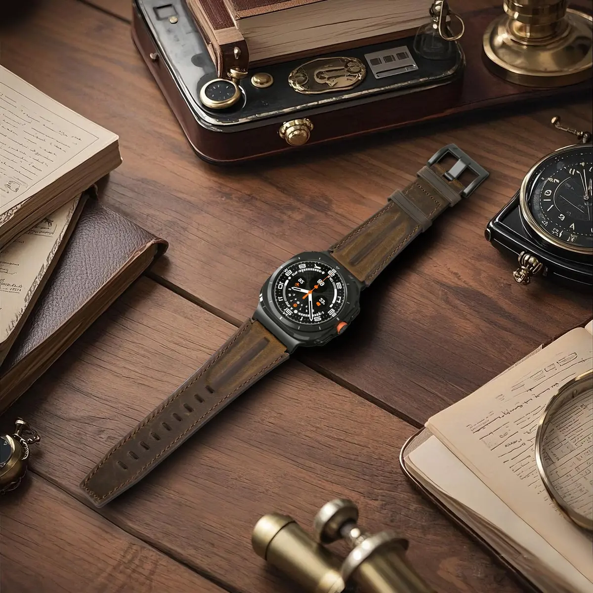 Bouixel Genuine Leather Band for Samsung Galaxy Watch Ultra 47mm | Black-Dark Coffee - view 7