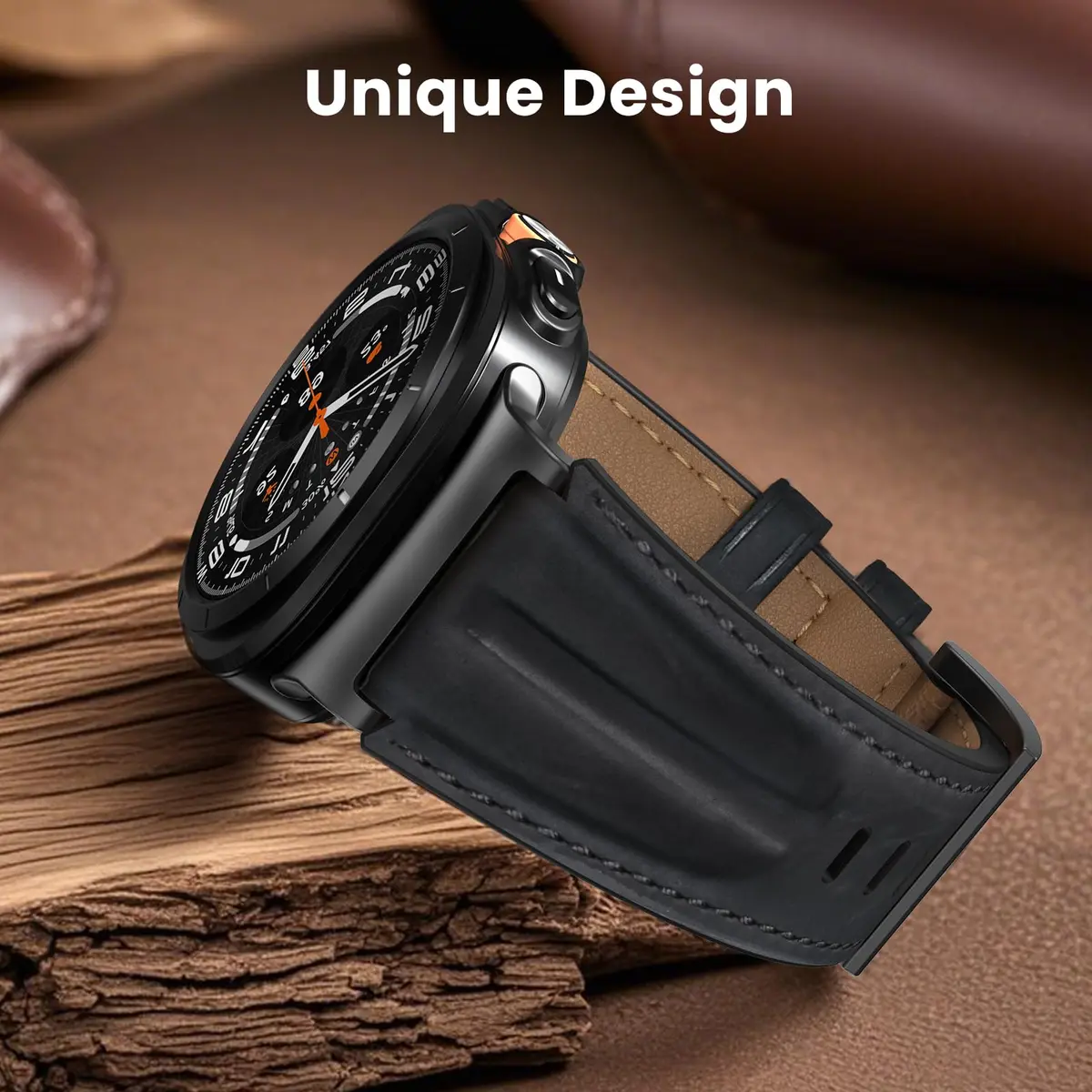 Bouixel Genuine Leather Band for Samsung Galaxy Watch Ultra 2/1 47mm | Black-Black - view 5