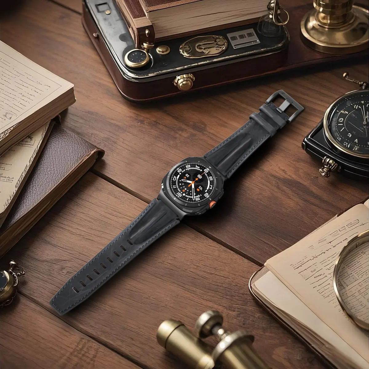Bouixel Genuine Leather Band for Samsung Galaxy Watch Ultra 2/1 47mm | Black-Black - view 7