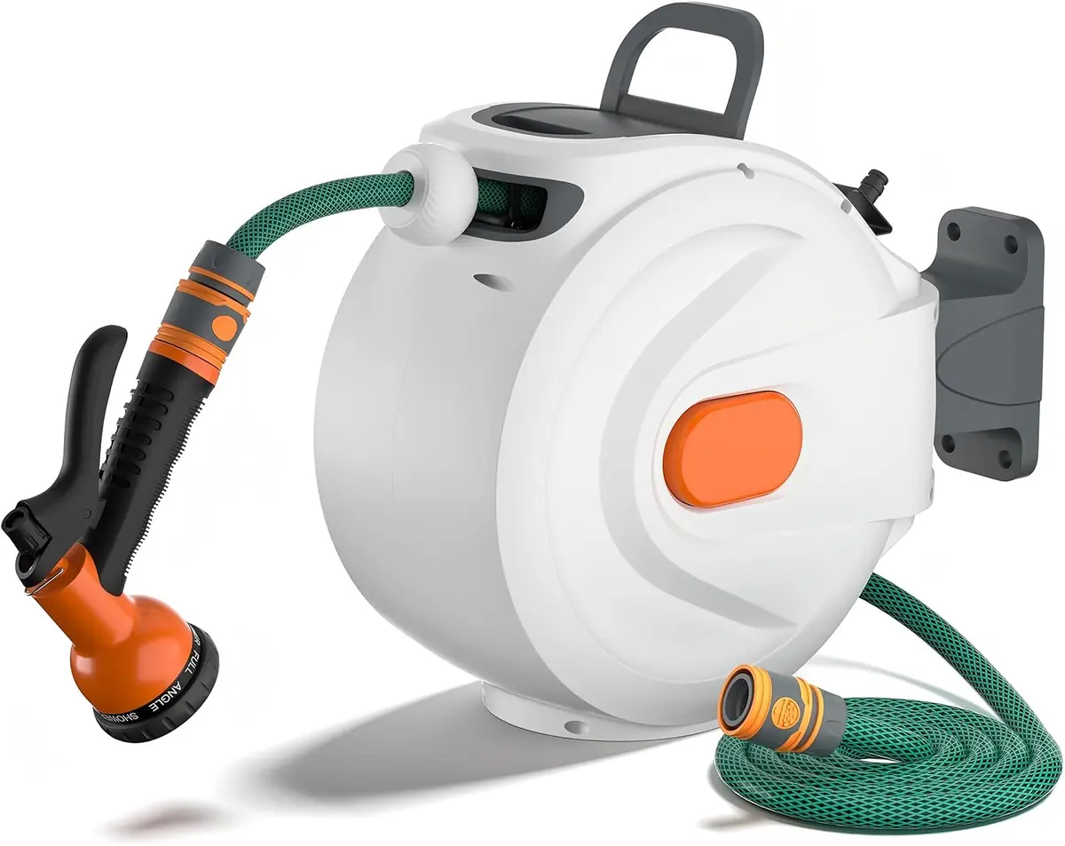 sugsugme Retractable Garden Hose Reel 1/2 Inch x 100ft | Auto Lock & Tangle-Free Storage - main product image