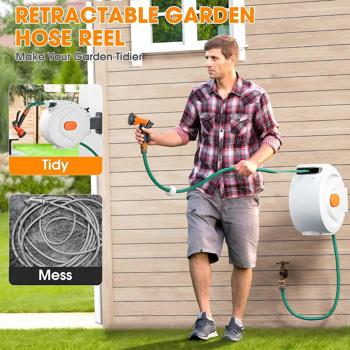 sugsugme Retractable Garden Hose Reel 1/2 Inch x 100ft | Auto Lock & Tangle-Free Storage - view 5