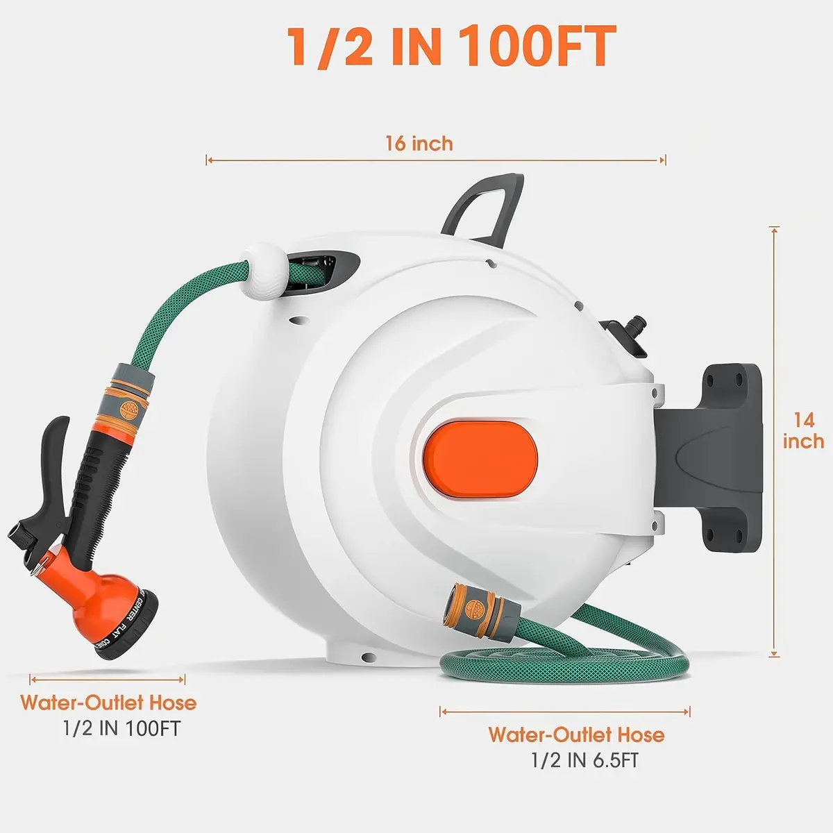 sugsugme Retractable Garden Hose Reel 1/2 Inch x 100ft | Auto Lock & Tangle-Free Storage - view 2