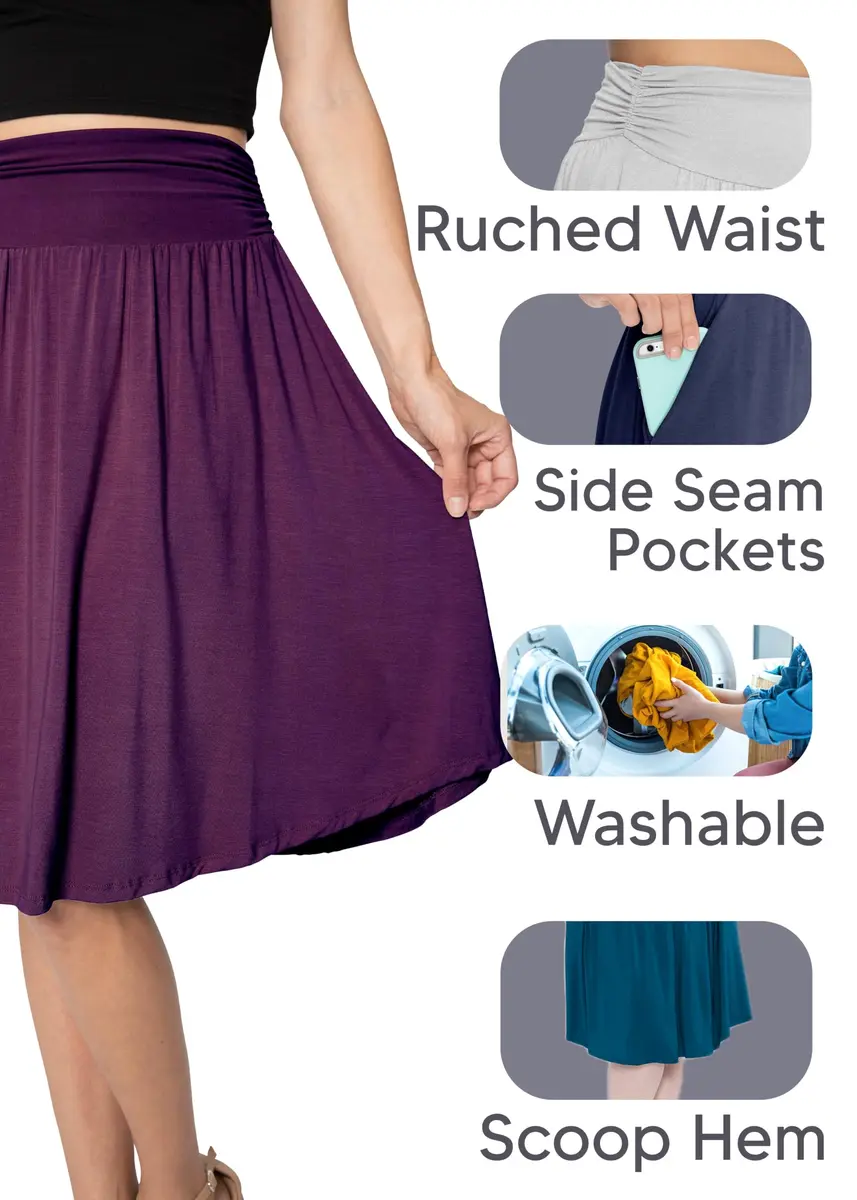 STRETCH IS COMFORT Women's Pocket Skirt Boho Natural Floral Medium | Flared Mid Length with Pockets - view 4