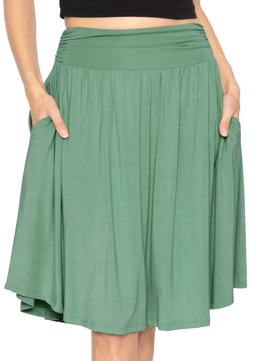 STRETCH IS COMFORT Women's Pocket Skirt Grass Green 5X | Flared Mid Length with Pockets (70-120 chars) - main product image