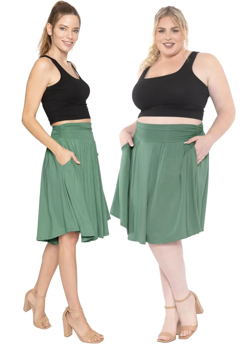 STRETCH IS COMFORT Women's Pocket Skirt Grass Green 5X | Flared Mid Length with Pockets (70-120 chars) - view 2