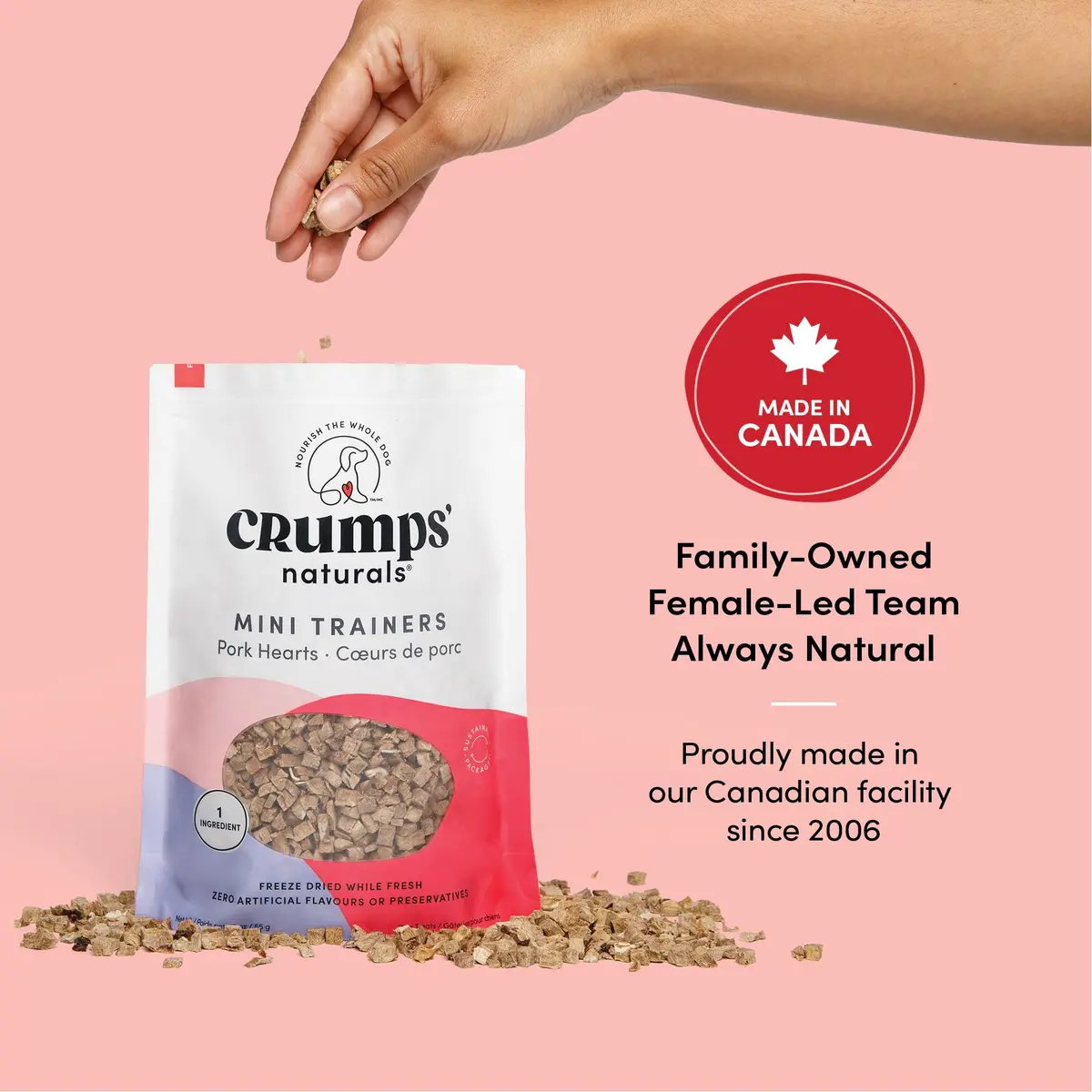 Crumps’ Naturals Mini Trainers Freeze Dried Pork Hearts 1.9oz | Protein & Training Reward (120c) - view 3