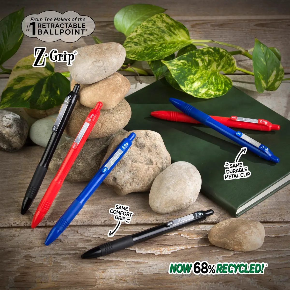 Zebra Pen Z-Grip Recycled Ballpoint Pen, Blue Ink, 1.0mm, 48 Bulk-Pack | Smooth Writing Pens for Office & School - view 2