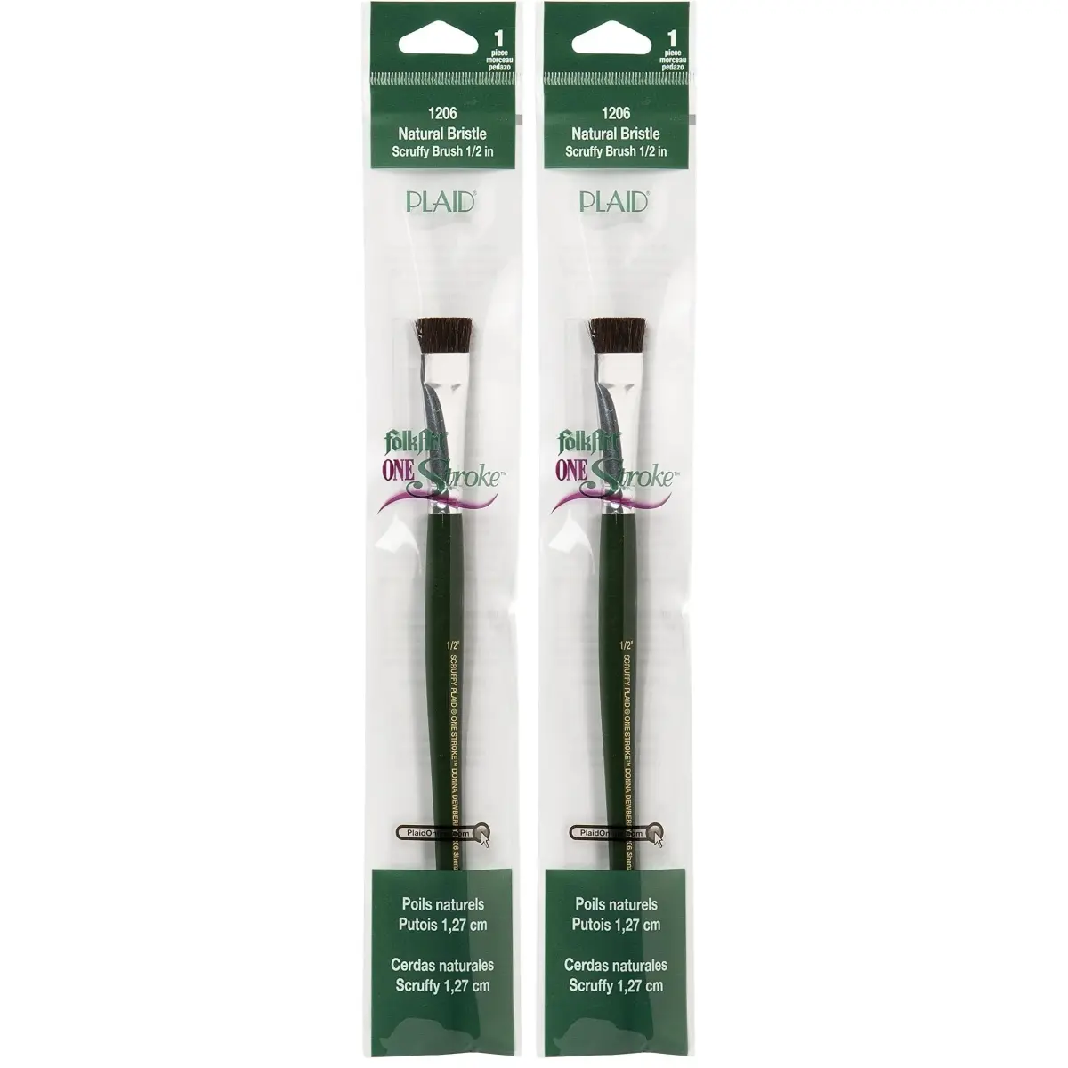 FolkArt Donna Dewberry One-Stroke Scruffy Brush 1.27 cm (1/2 Inch) Pack of 2 | For Detailed Textures & Shading - main product image