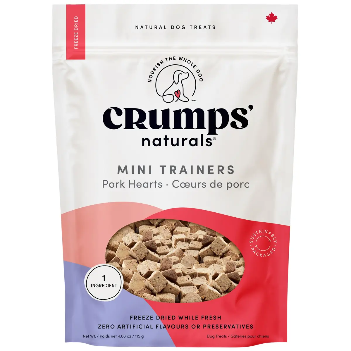 Crumps’ Naturals Mini Trainers Freeze Dried Pork Hearts 4.06oz | Protein Training Treats for Dogs - main product image