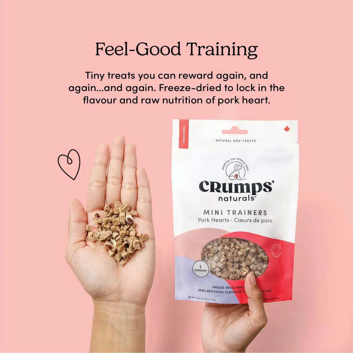 Crumps’ Naturals Mini Trainers Freeze Dried Pork Hearts 4.06oz | Protein Training Treats for Dogs - view 6
