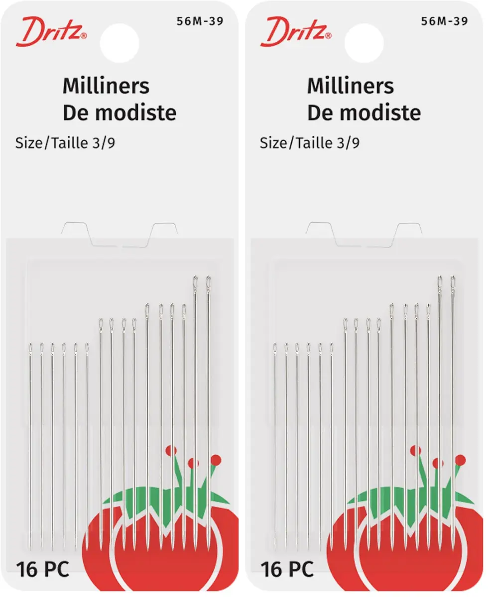 Dritz Milliners Hand Needles Size 3/9 Nickel (32-Count Total) | Long Needles for Basting, Gathering & Millinery Work - main product image