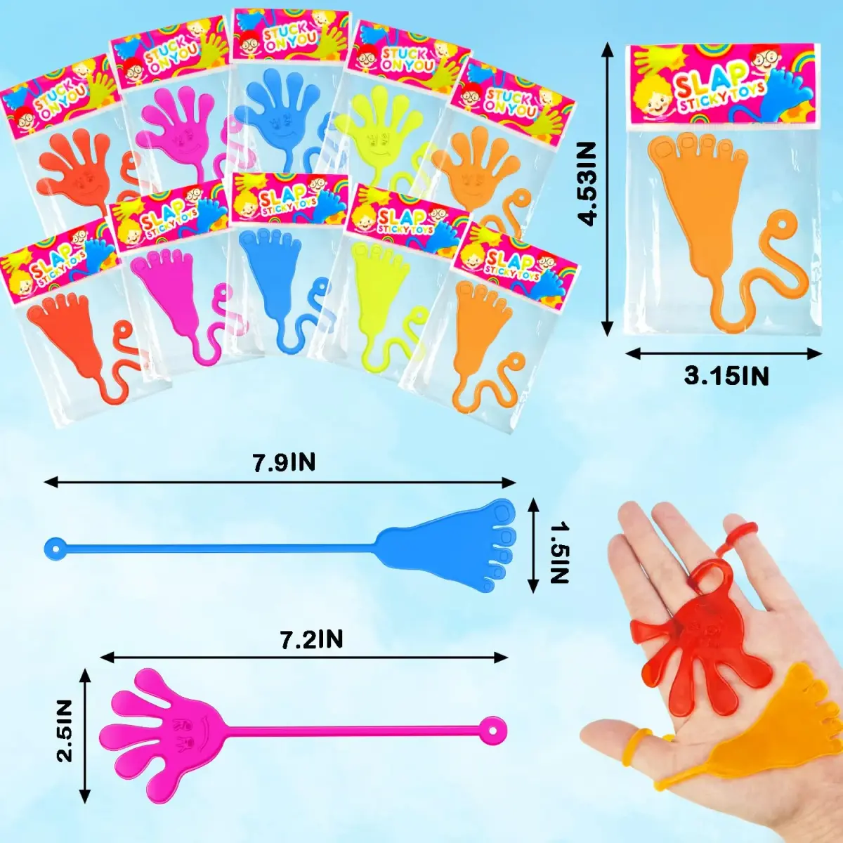 Leetous 200 PCS Large Sticky Hands & Feet Party Favors | Non-Toxic Vinyl for Kids 3+ Years - view 4