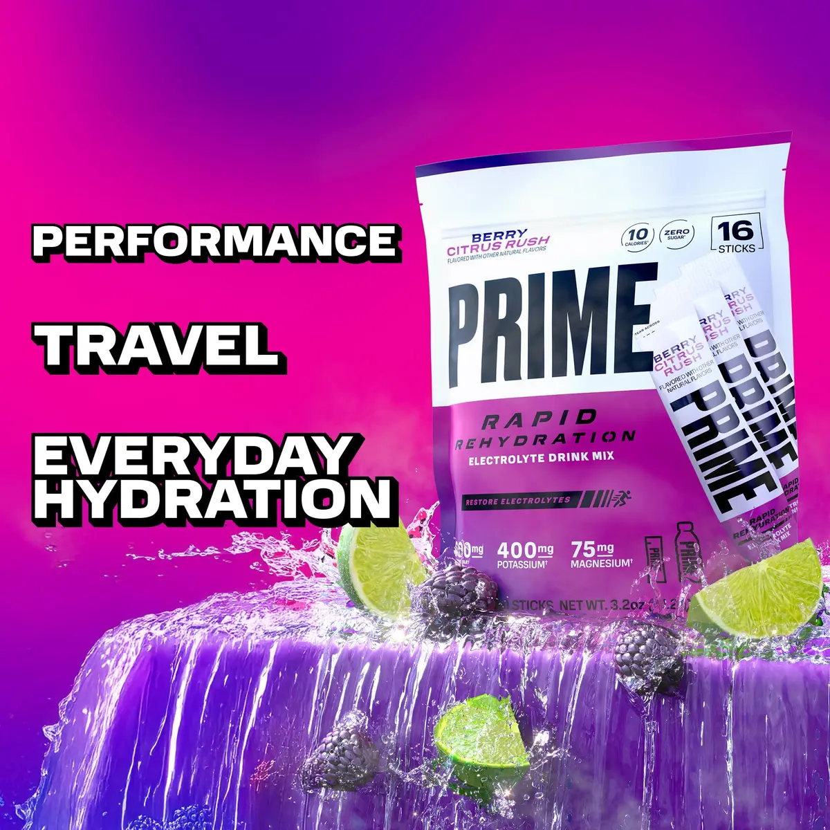 PRIME Rapid Rehydration Electrolyte Powder Sticks, Berry Citrus Rush | Sugar Free Hydration Drink Mix, 16 Count, USA Import - view 4