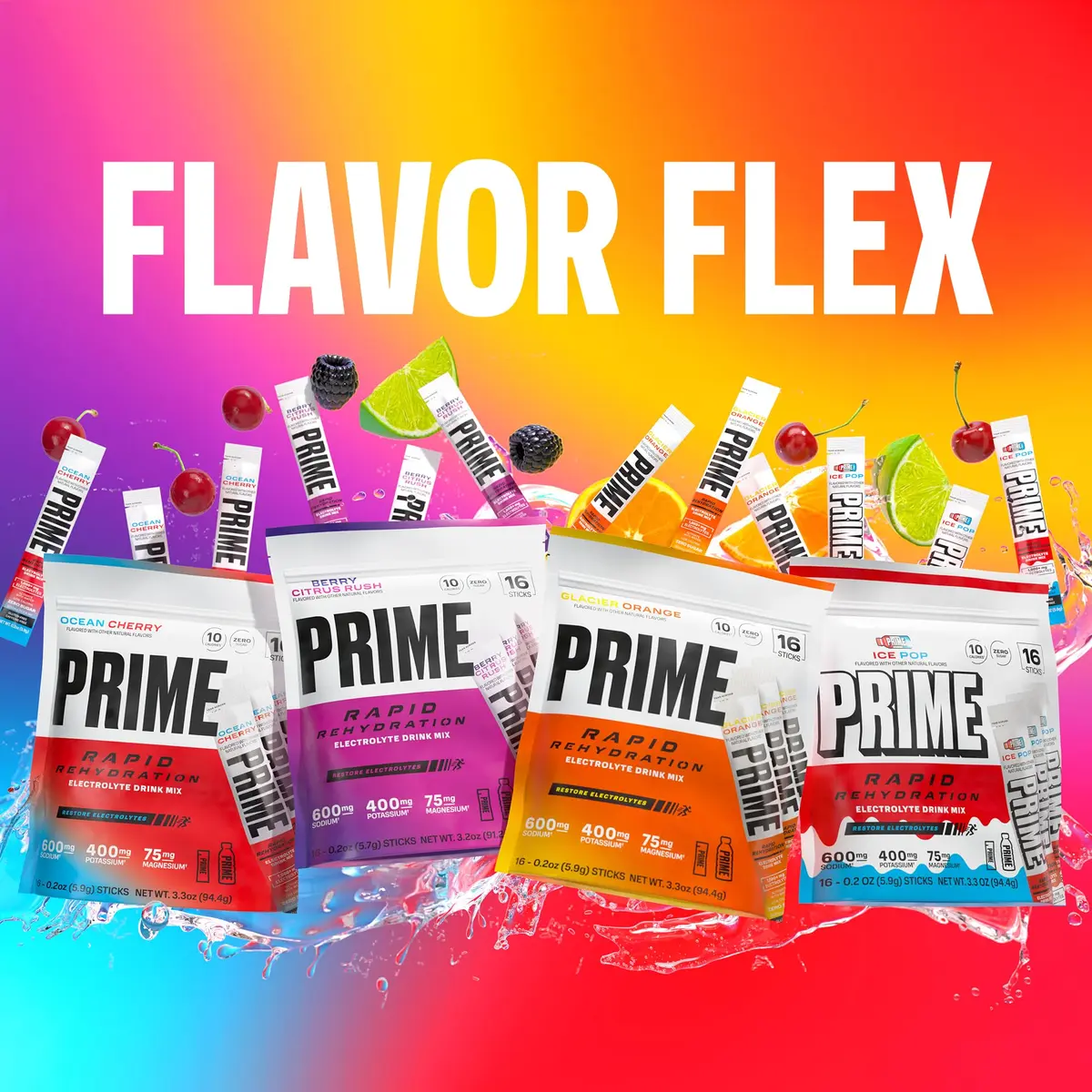 PRIME Rapid Rehydration Electrolyte Powder Sticks, Berry Citrus Rush | Sugar Free Hydration Drink Mix, 16 Count, USA Import - view 6