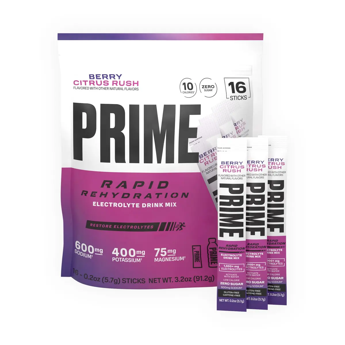 PRIME Rapid Rehydration Electrolyte Powder Sticks, Berry Citrus Rush | Sugar Free Hydration Drink Mix, 16 Count, USA Import - main product image