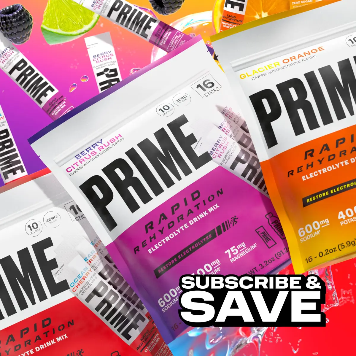 PRIME Rapid Rehydration Electrolyte Powder Sticks, Berry Citrus Rush | Sugar Free Hydration Drink Mix, 16 Count, USA Import - view 7