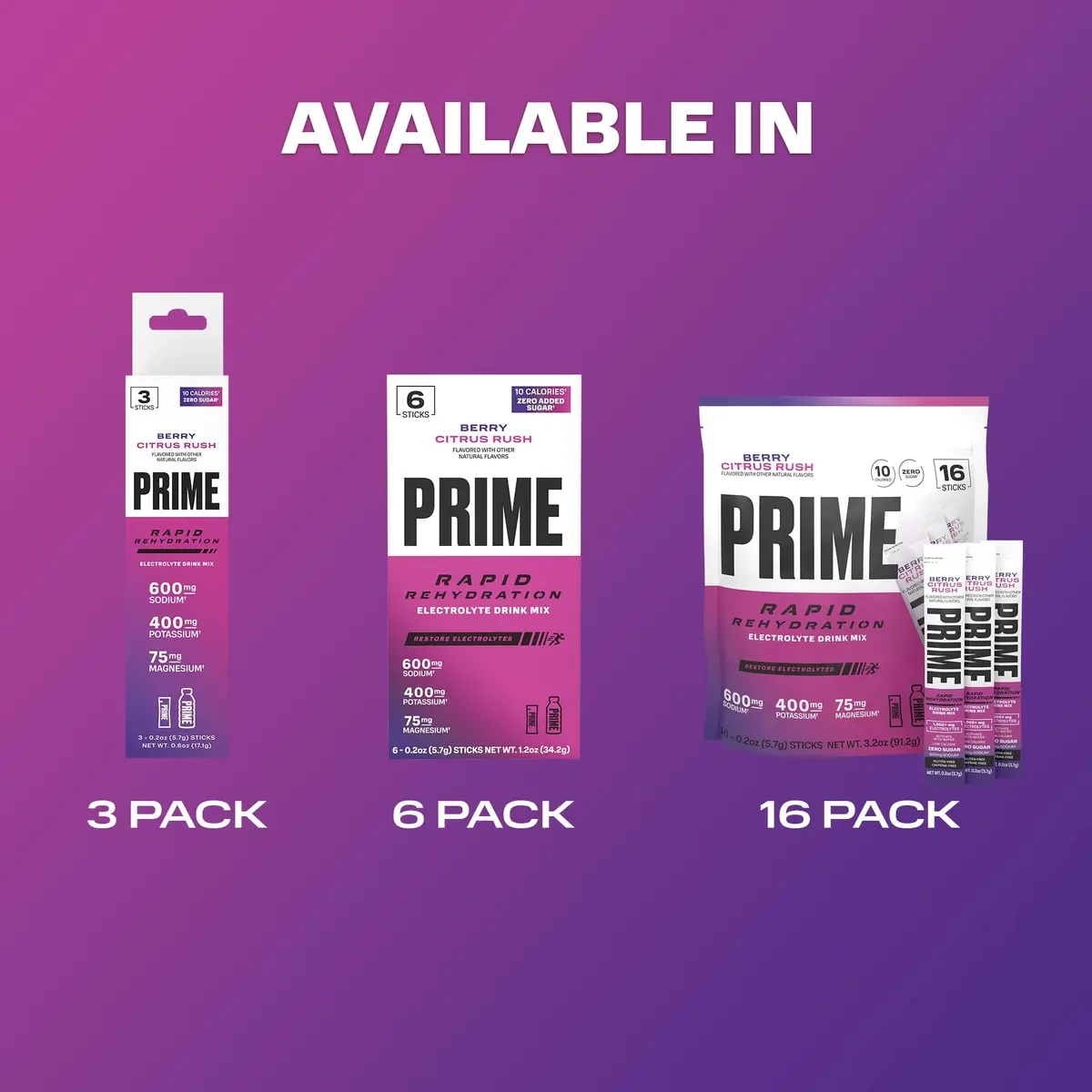 PRIME Rapid Rehydration Electrolyte Powder Sticks, Berry Citrus Rush | Sugar Free Hydration Drink Mix, 16 Count, USA Import - view 8