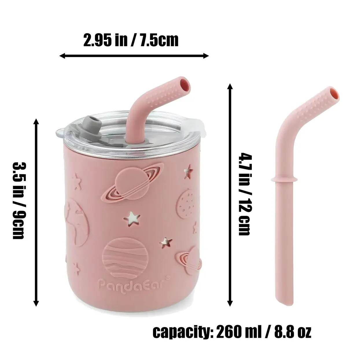 PandaEar Stainless Steel Baby Feeding Set | 2 Divided Plates, 2 Straw Cups, 2 Utensil Sets | 8-Piece Pink Set - view 7