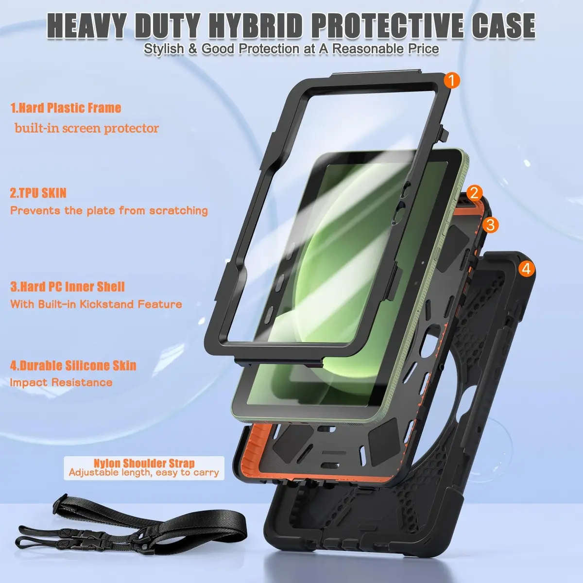 ZenRich Rugged Case for Samsung Galaxy Tab Active 5 Pro/4 Pro 10.1" | Triple-Layer Shockproof Protective Case with Kickstand & Shoulder Strap - view 3
