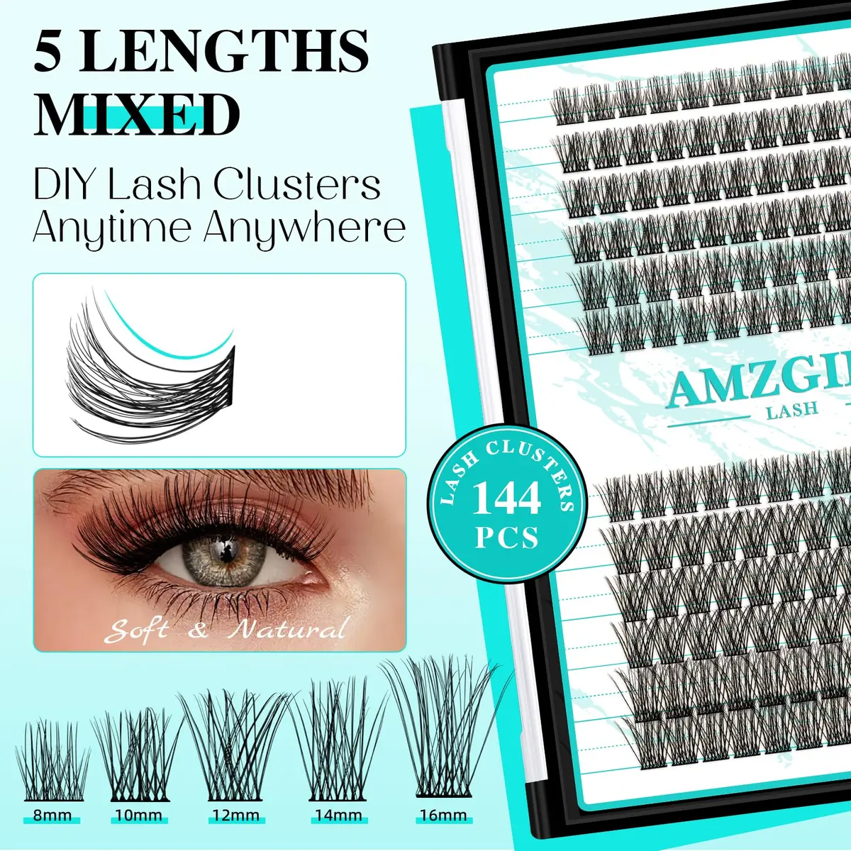 AMZGIRL Lash Clusters 144PCS 8-16MM | Natural Wispy Look, DIY Friendly - view 2