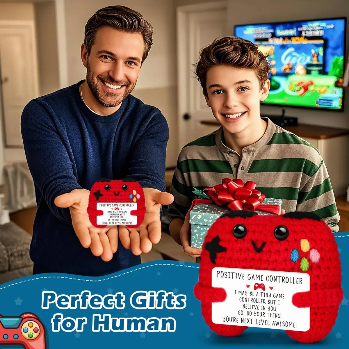 Busy Gaming Life Mini Handmade Crochet Game Controller 4.1cm (1.6 inches) | "YOU'RE NEXT LEVEL AWESOME!" Message - view 6