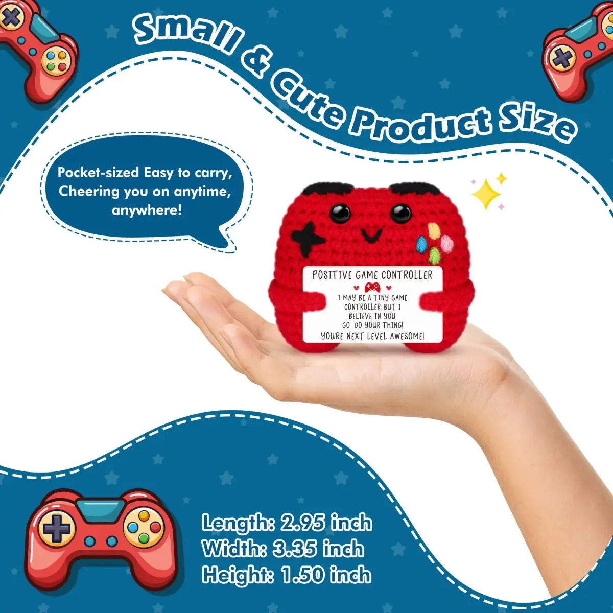 Busy Gaming Life Mini Handmade Crochet Game Controller 4.1cm (1.6 inches) | "YOU'RE NEXT LEVEL AWESOME!" Message - view 2