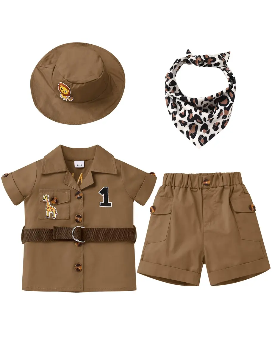 IBTOM CASTLE Baby Boys Wild One Birthday Outfit Brown 12-18 Months | Safari Explorer 5-Piece Set - view 6