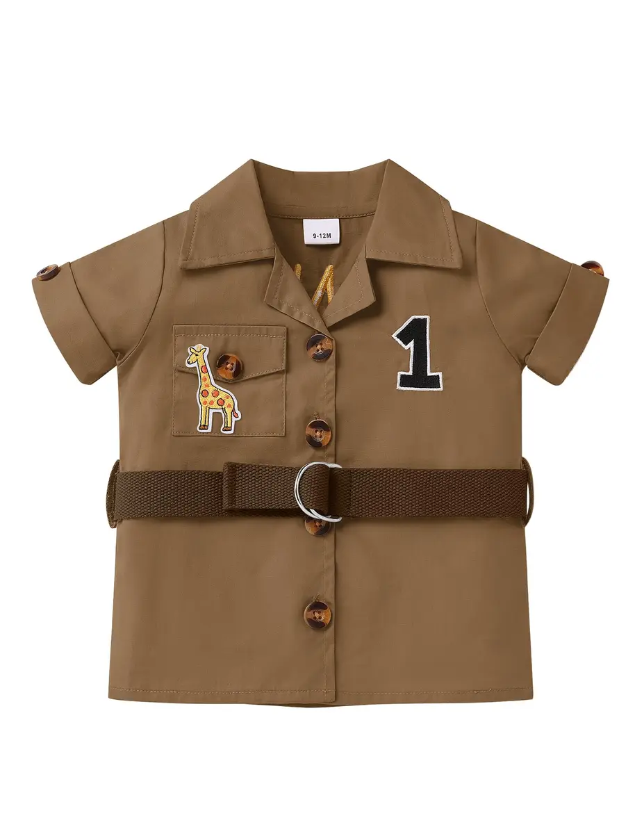 IBTOM CASTLE Baby Boys Wild One Birthday Outfit Brown 12-18 Months | Safari Explorer 5-Piece Set - view 2