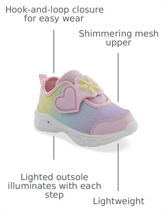 Carter's Hug Light-Up Sneakers for Girls | Whimsical Butterfly & Dinosaur Design, Size 7 US | Fall - view 3