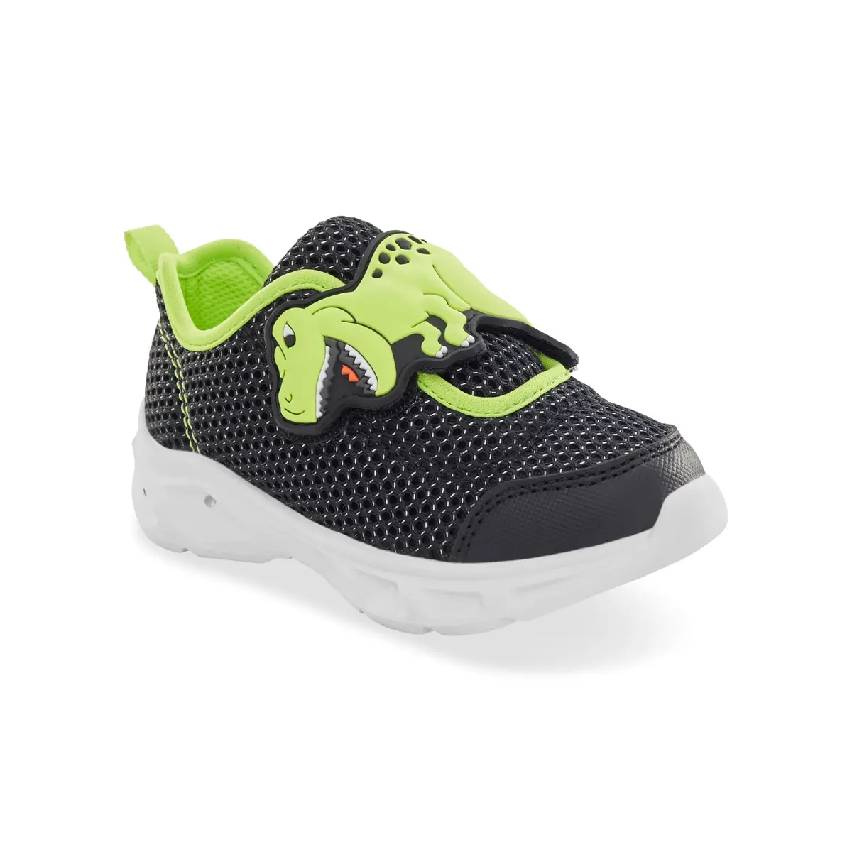 Carter's Hug Light-Up Sneakers for Girls, Black, Size M | Whimsical Dinosaur Design, Easy Hook & Loop Closure - main product image