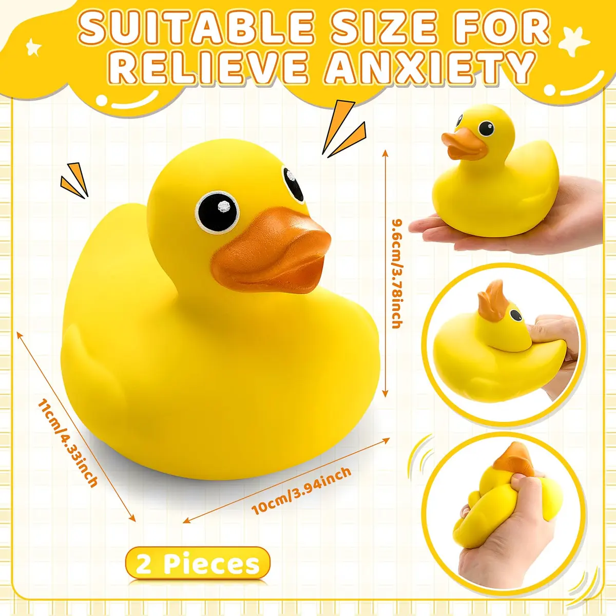 Hungdao Duck Foam Ball Slow Rebound PU Duck Squeeze Toy 12cm (4.72 inches) | Non-Toxic & BPA-Free Sensory Toy - view 2