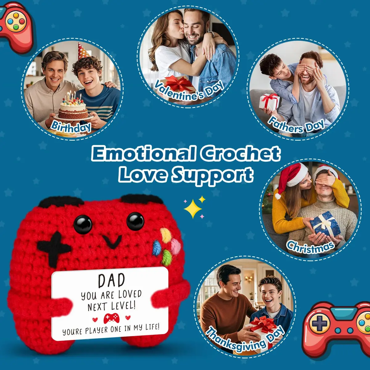 Busy Gaming Life Crochet Game Controller Dad Gifts for Birthday, Best Dad Ever Gifts for Father from Son Daughter, New Dad Gift for Daddy Fathers Day | Mini Handmade Crochet Game Controller - view 5
