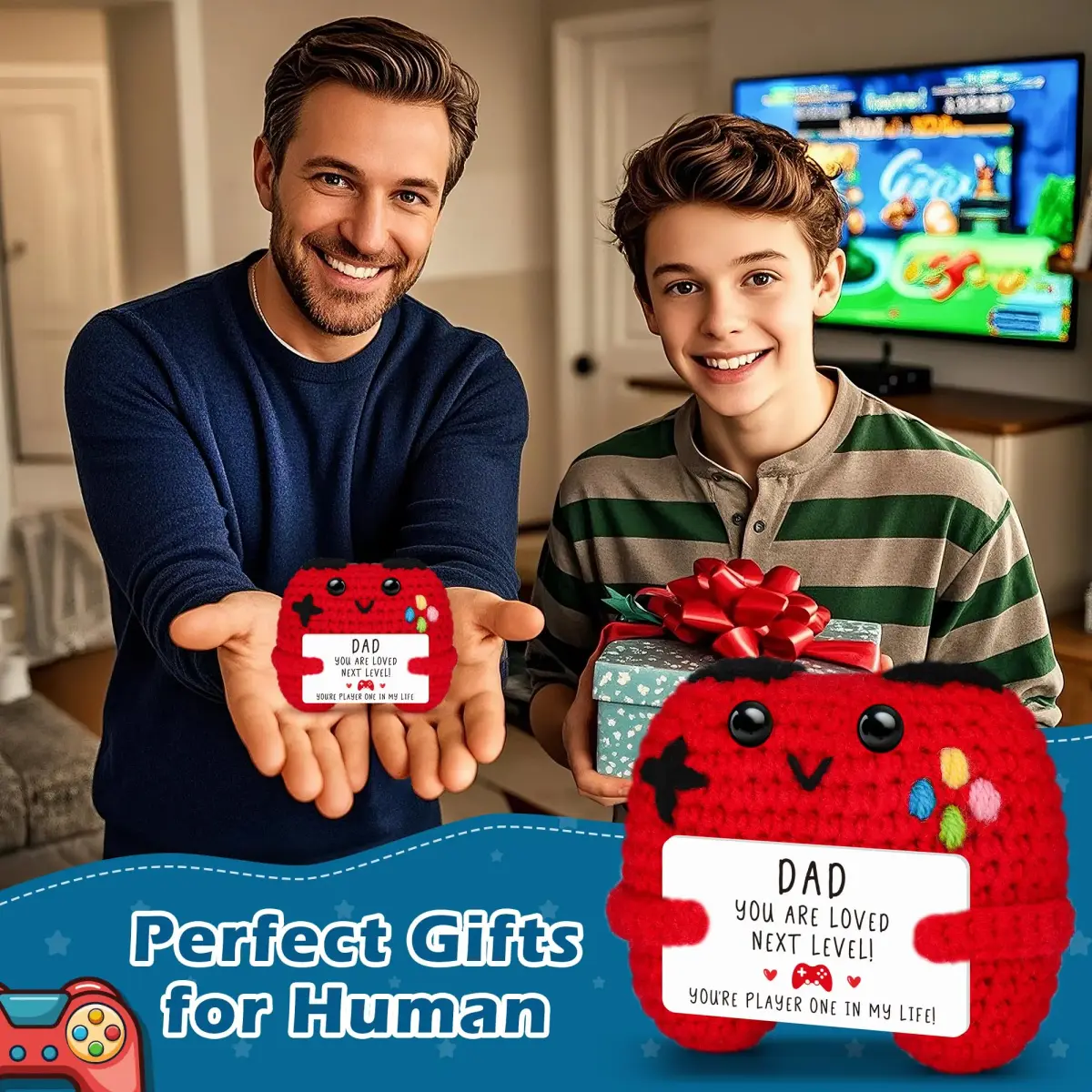 Busy Gaming Life Crochet Game Controller Dad Gifts for Birthday, Best Dad Ever Gifts for Father from Son Daughter, New Dad Gift for Daddy Fathers Day | Mini Handmade Crochet Game Controller - view 6