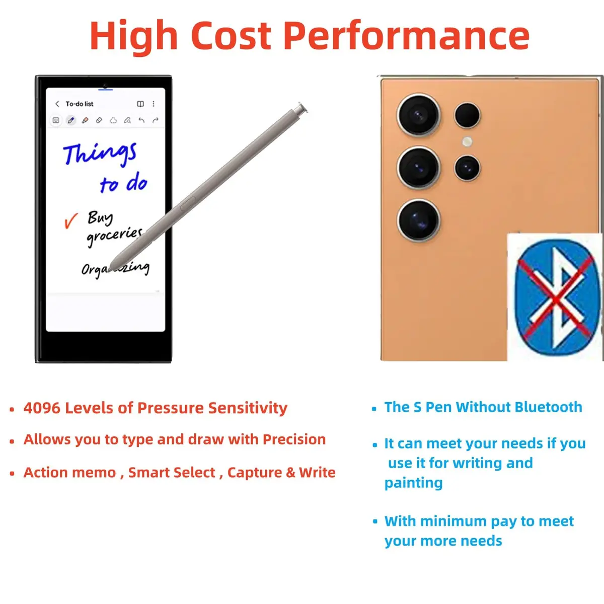 Qenw S Pen Replacement for Samsung Galaxy S24 Ultra 5G Stylus Pen (Yellow Gold) | 0.7mm Nib, 4096 Pressure Levels - view 2
