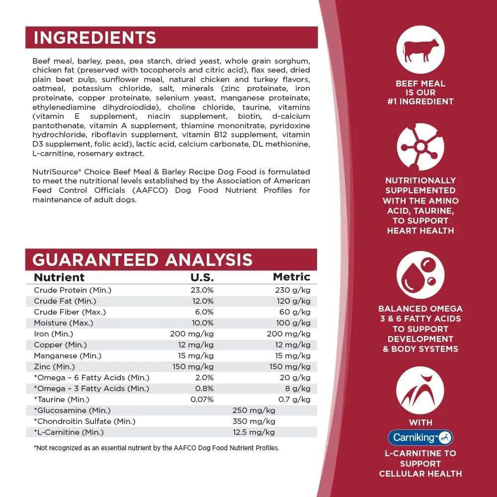 NutriSource Choice Beef & Barley Dog Food 40lb | Probiotics & Wholesome Nutrition - view 5
