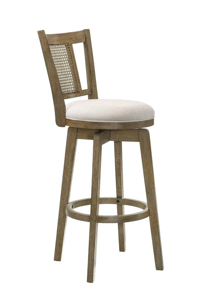 Armen Living Isla 30 in. Putty Brown Bar Height Rubberwood Swivel Barstool with Cream Fabric Seat - view 3