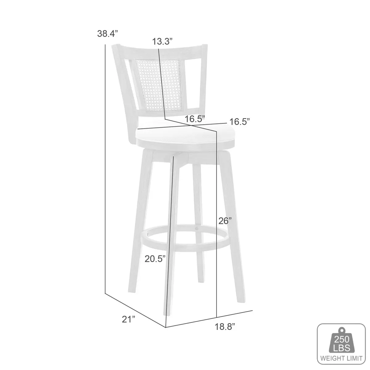 Armen Living Isla 26 in. Putty Brown Counter Height Rubberwood Swivel Barstool with Cream Fabric Seat - view 7