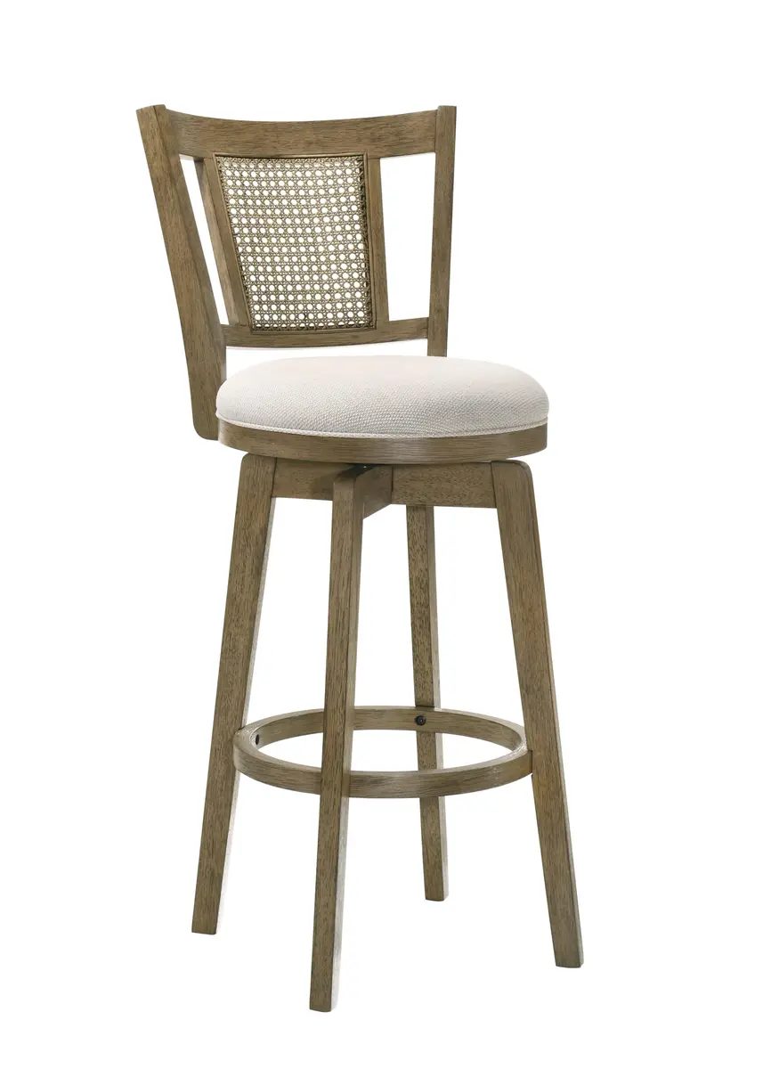Armen Living Isla 26 in. Putty Brown Counter Height Rubberwood Swivel Barstool with Cream Fabric Seat - view 2