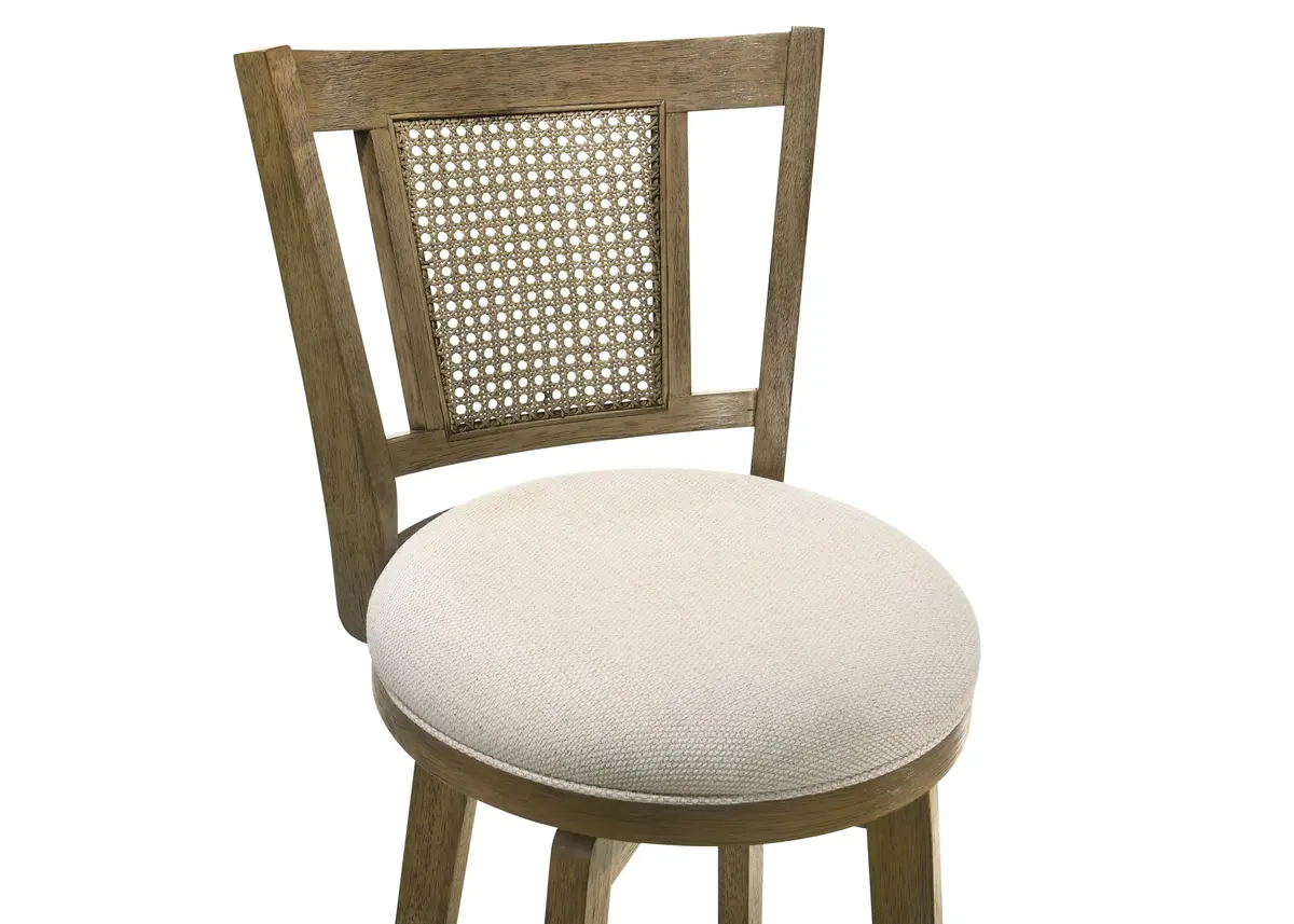 Armen Living Isla 26 in. Putty Brown Counter Height Rubberwood Swivel Barstool with Cream Fabric Seat - view 4