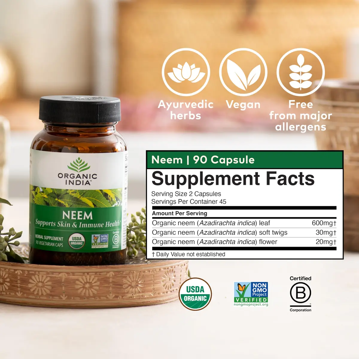 ORGANIC INDIA Neem Leaf Capsules, Herbal Supplement, Vegan, 90 Count | Supports Skin & Immunity - view 7