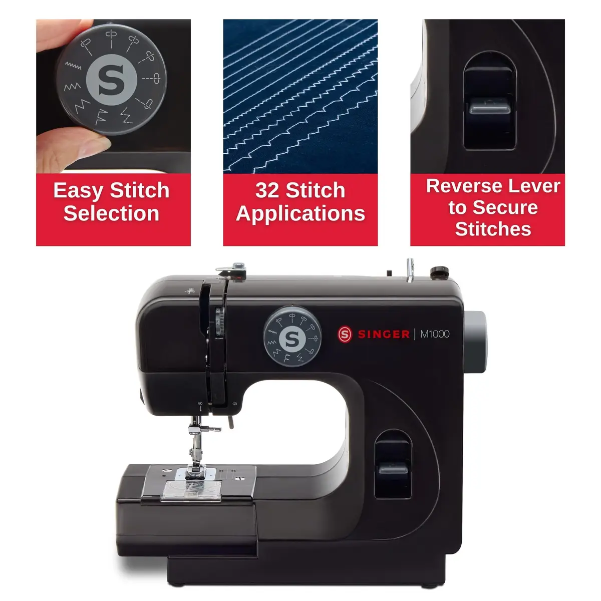 SINGER M1000 Portable Sewing Machine with Accessory Kit | Lightweight, 32 Stitch Applications, Beginner-Friendly (enables easy repairs, travel-ready, USA import) - view 4