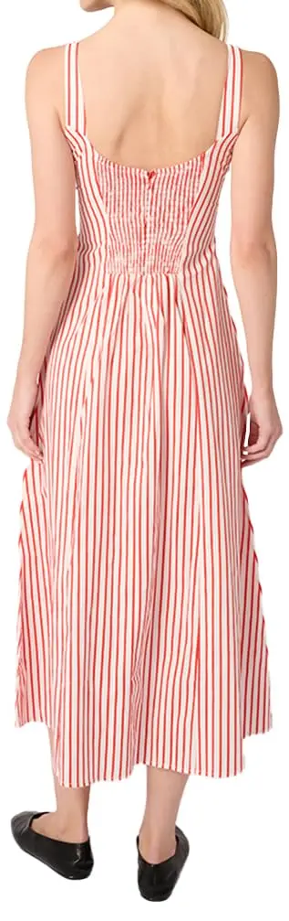 WEWOREWHAT Ruched Cup Midi Dress 4 | Vibrant Red Multi, Micro Stripe, Fall Style - view 5