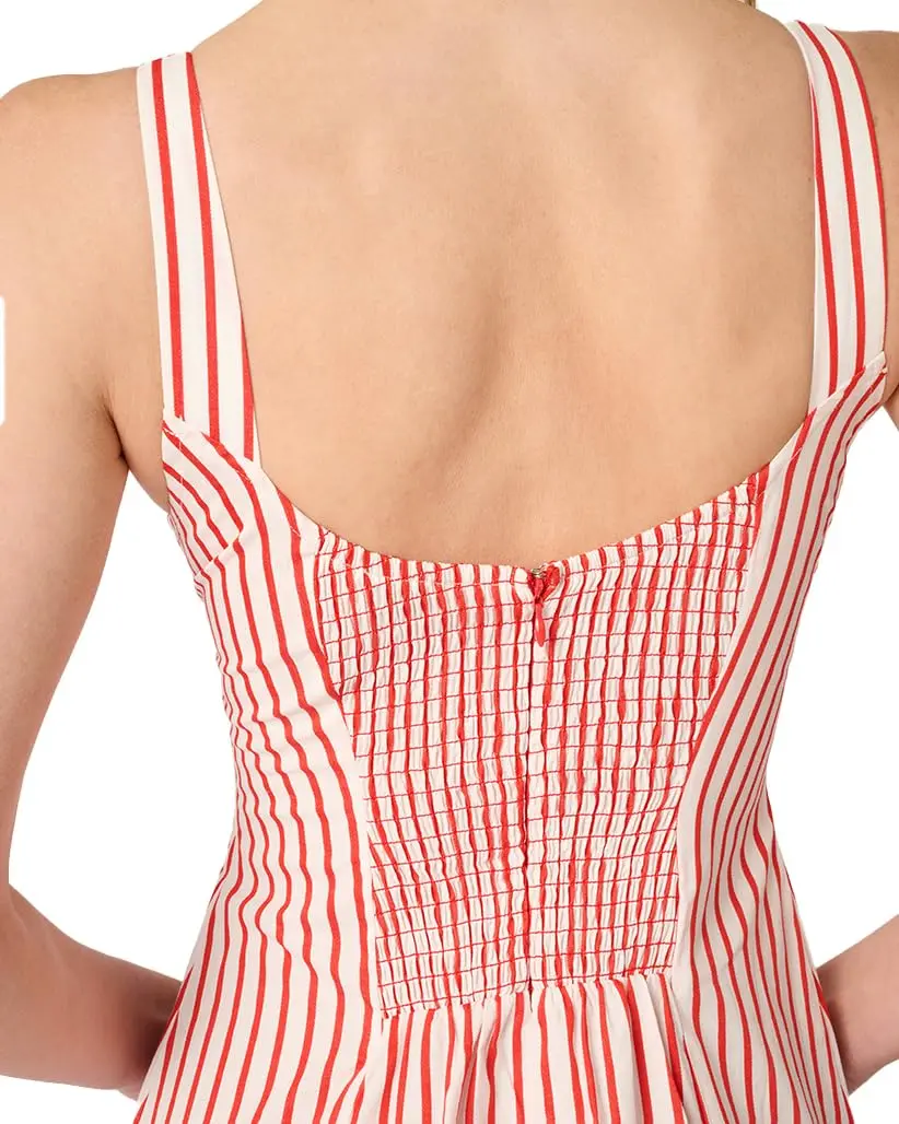 WEWOREWHAT Ruched Cup Midi Dress 4 | Vibrant Red Multi, Micro Stripe, Fall Style - view 4