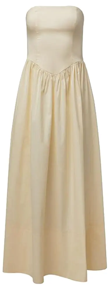 WEWOREWHAT Corset Maxi Dress Solid Ivory L | Strapless Cotton Maxi for Women - view 3