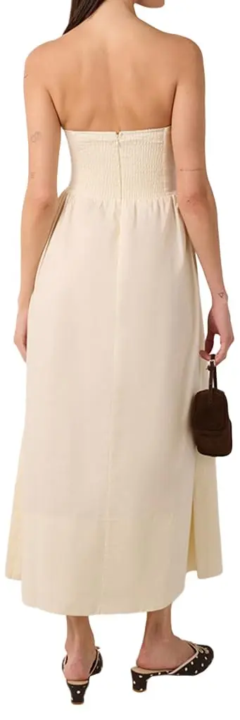 WEWOREWHAT Corset Maxi Dress Solid Ivory L | Strapless Cotton Maxi for Women - view 4