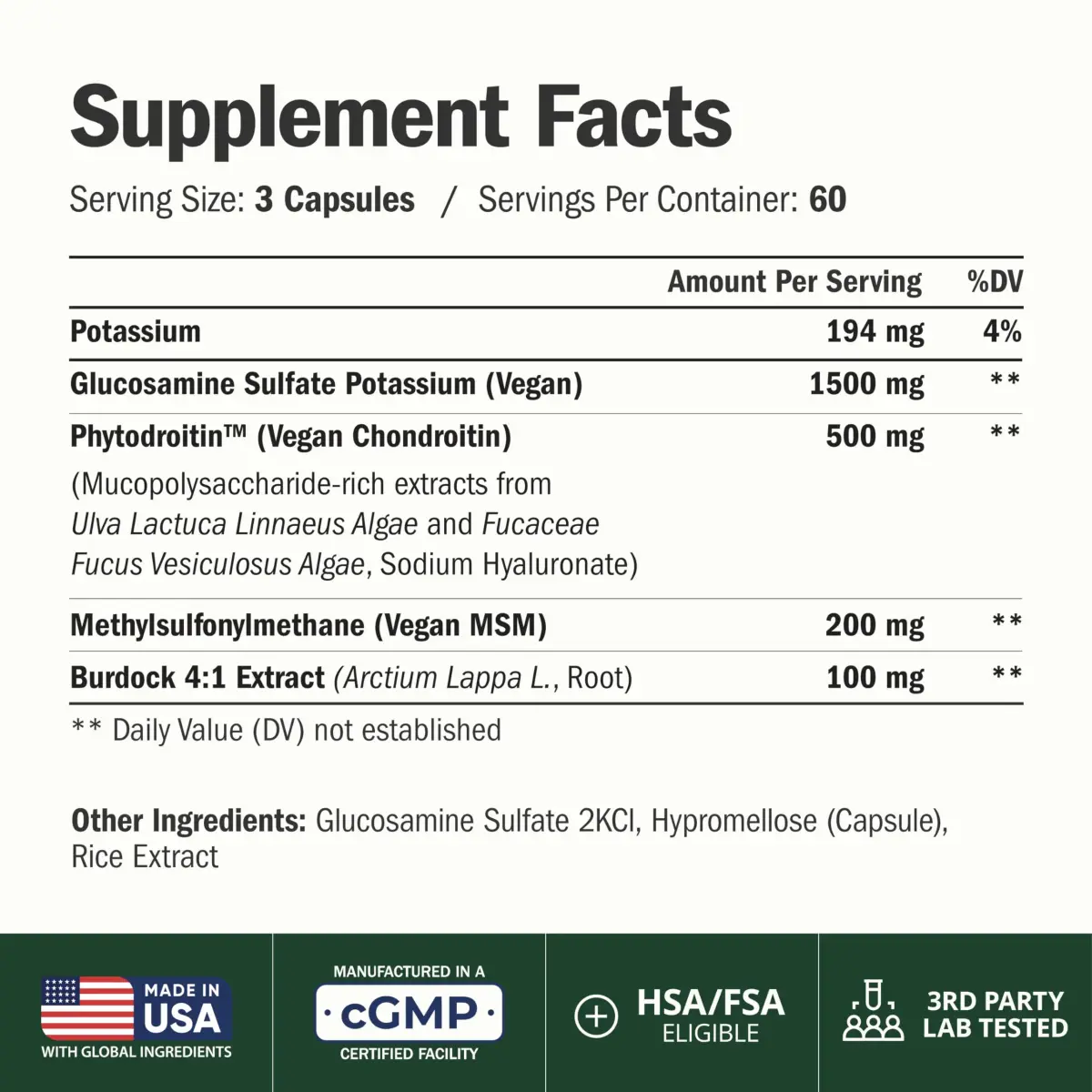 Vimerson Health Vegan Glucosamine Chondroitin MSM Joint Supplement 180 Capsules | Plant-Based Joint Support for Mobility & Comfort - view 2