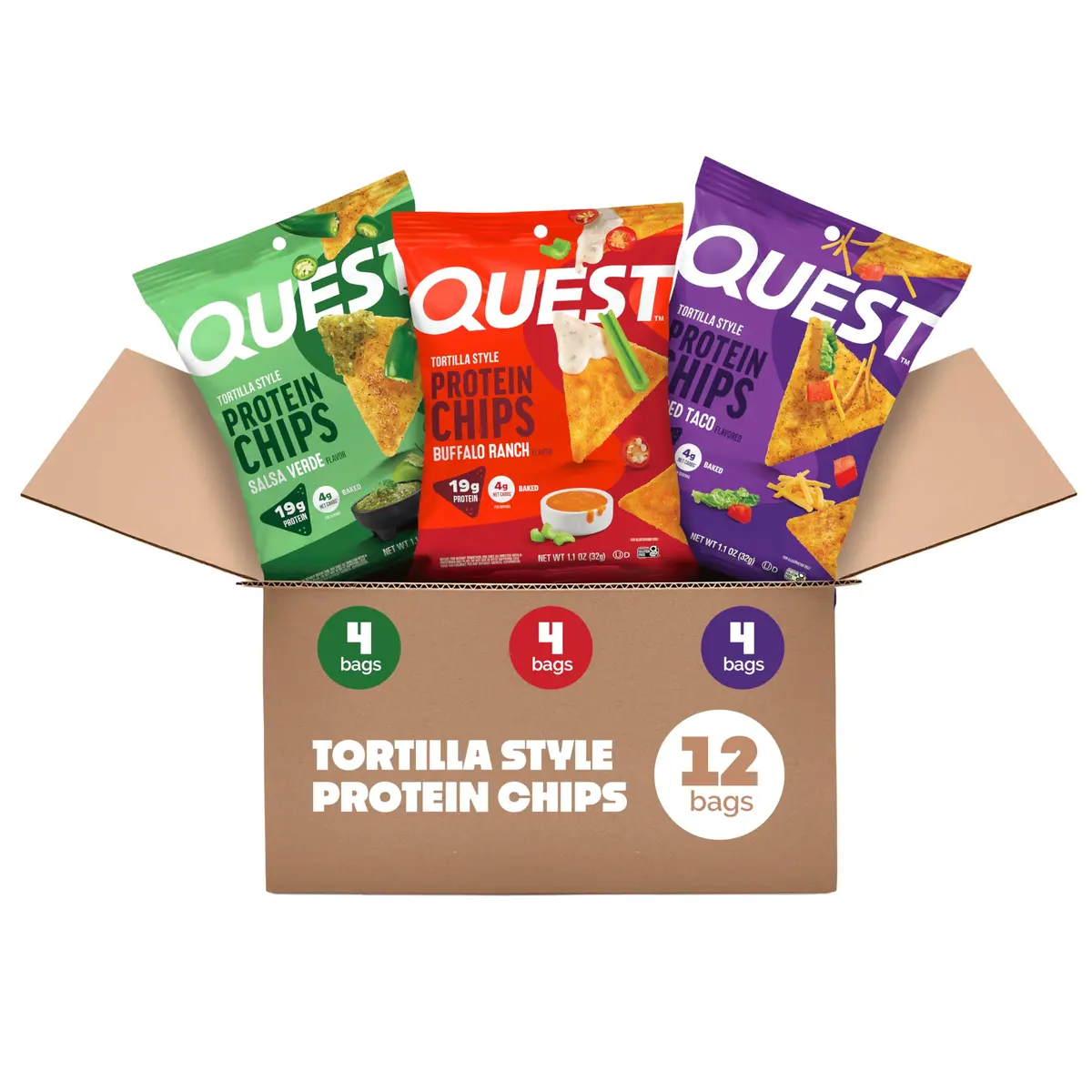 Quest Nutrition Tortilla Style Protein Chips Game Day Variety Pack 12 Count (384g/13.2oz) | High Protein, Low Carb Snack - main product image