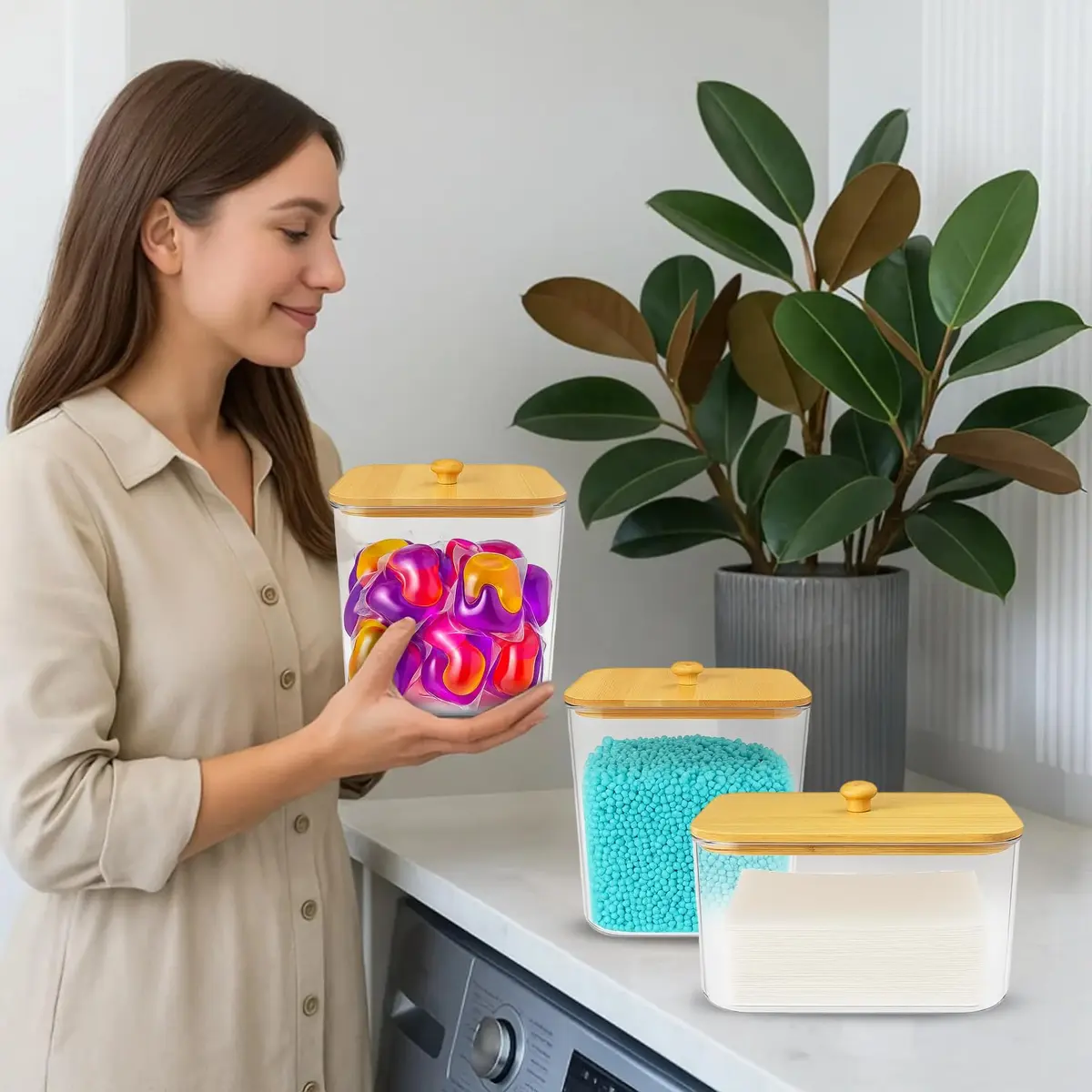 Yafur LLC 2+1 Laundry Pods Container & Dryer Sheet Holder Set | Modern Laundry Organization - view 7